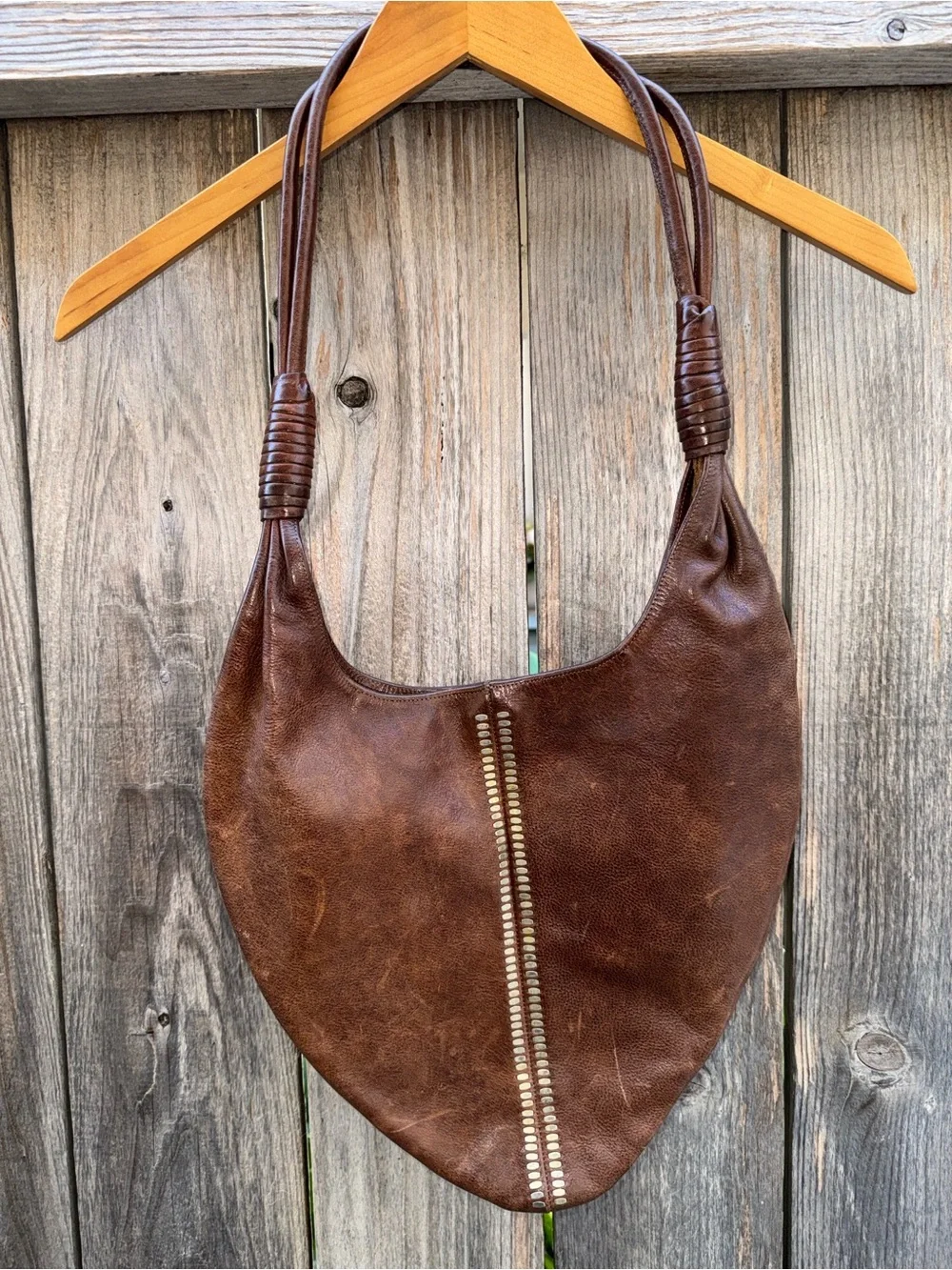 Calleen Cordero Studded Leather Hobo Handbag Purse Brown